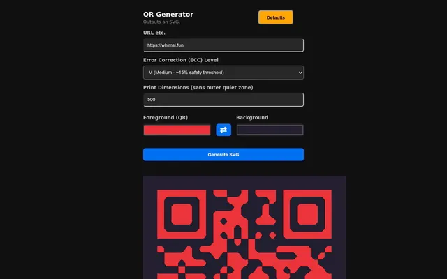 Screenshot of SVG QR Generator